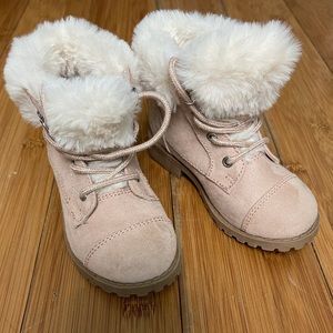 Brand new never worn , blush colored fur boots